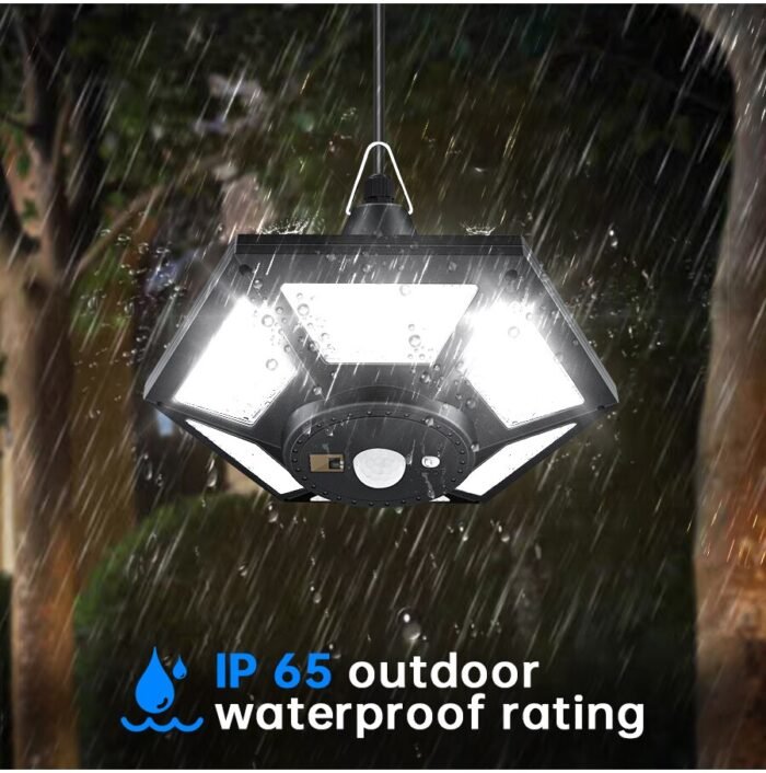 Solar Pendant Light Outdoor – 168 LED Motion Sensor Shed Light With Remote, 3 Color Modes, Waterproof For Garage & Patio
